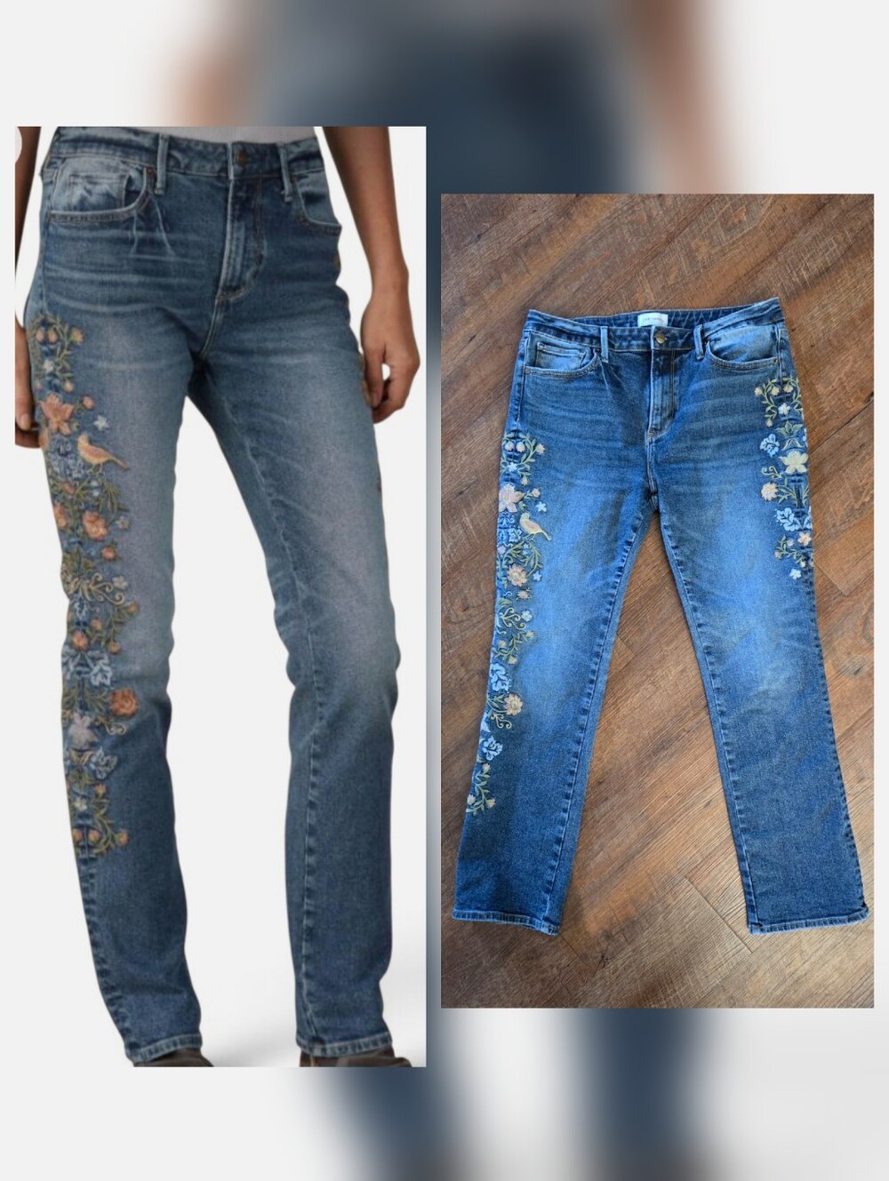 Sundance Driftwood Jeans Audrey Straight Embroidered Bird Vale Florals Sz 32x28